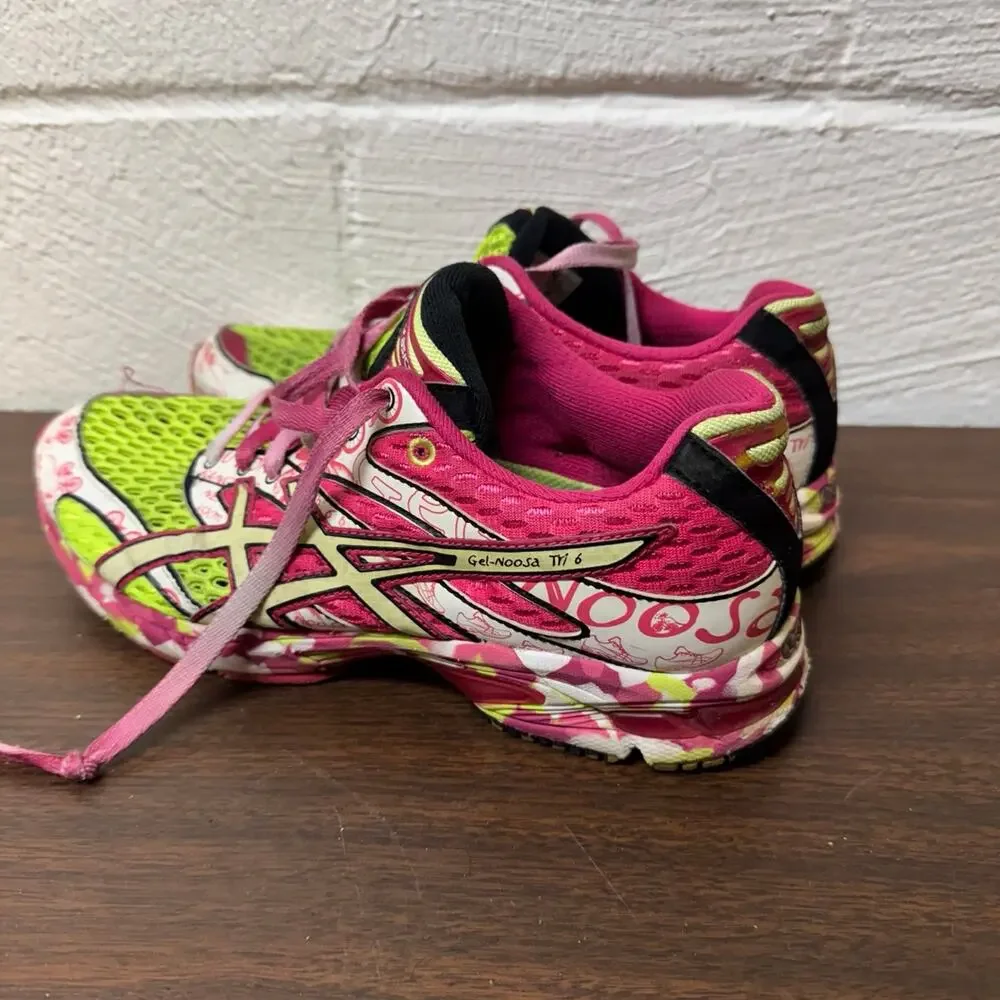 Asics Pink and Lime Green Women's Running Sneakers